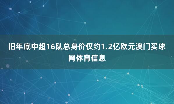 旧年底中超16队总身价仅约1.2亿欧元澳门买球网体育信息