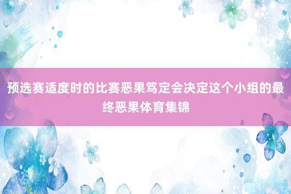 预选赛适度时的比赛恶果笃定会决定这个小组的最终恶果体育集锦